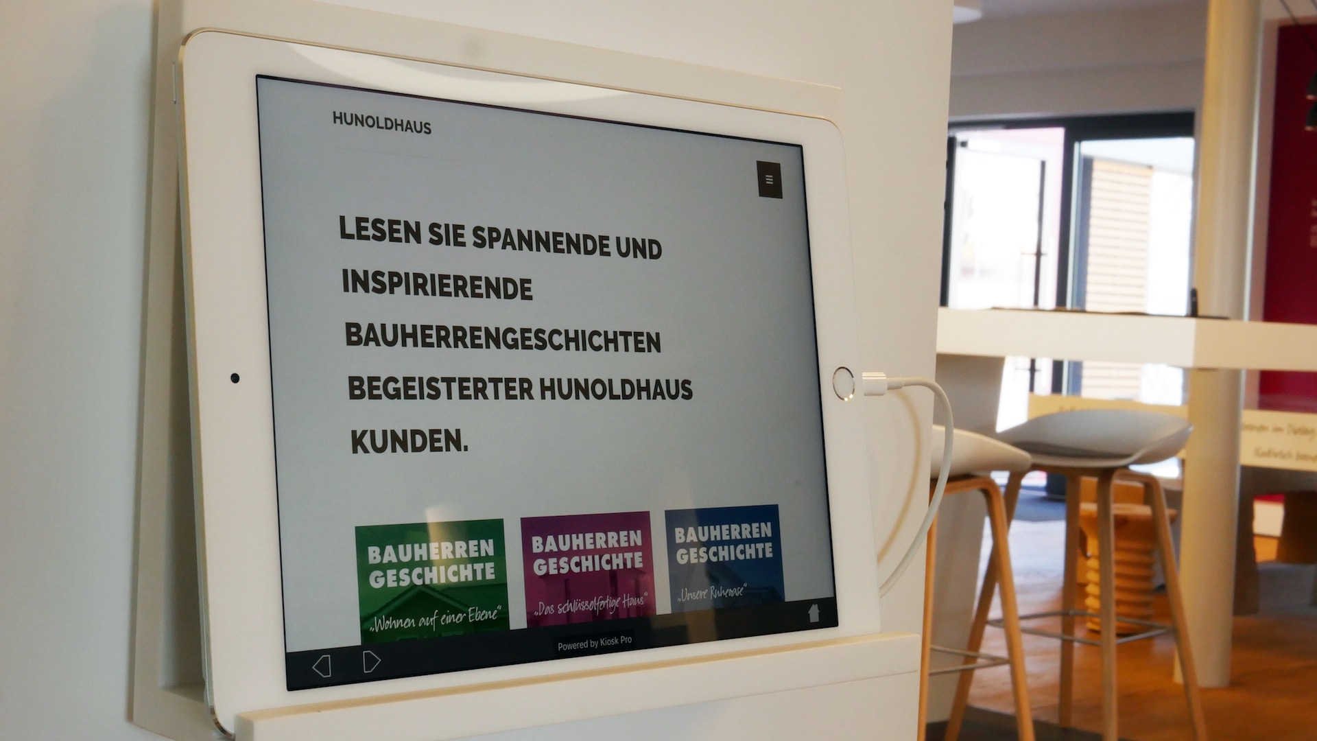 Hunoldhaus Webanwendung Flyer Drucksachen Geschäftsausstattung Digital Signage Touchbildschirm Showroom