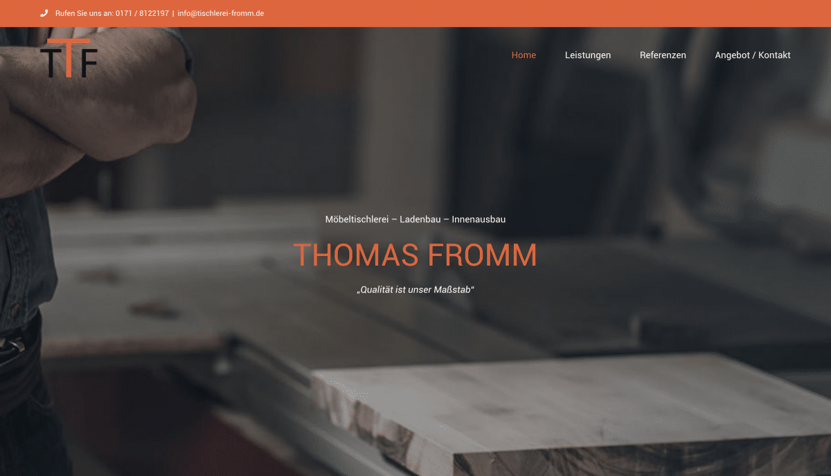 Handwerker Webseite Homepage Selbständige Unternehmer Freelancer - Tischlerei Fromm